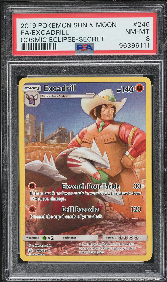 2019 Pokemon Sun & Moon Cosmic Eclipse Full Art Excadrill #246 PSA 8 NM-MT