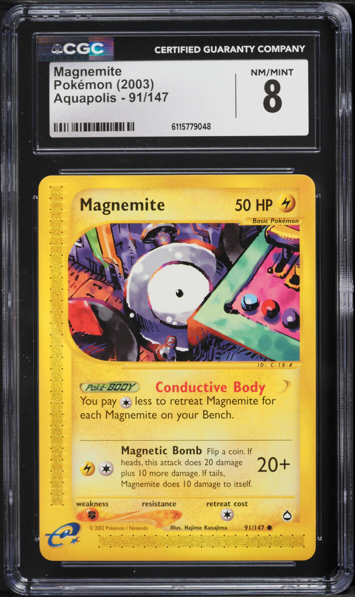 2003 Pokemon Aquapolis Magnemite #91 CGC 8 NM-MT