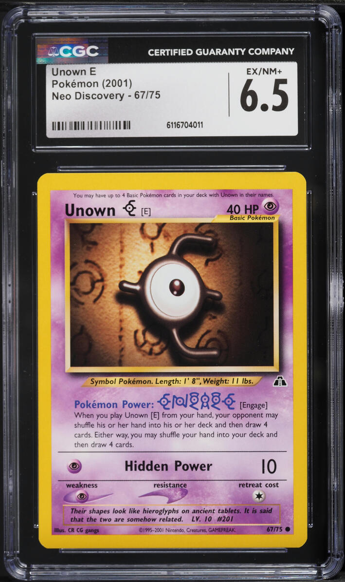 2001 Pokemon Neo Discovery Unown E #67 CGC 6.5 EXMT+