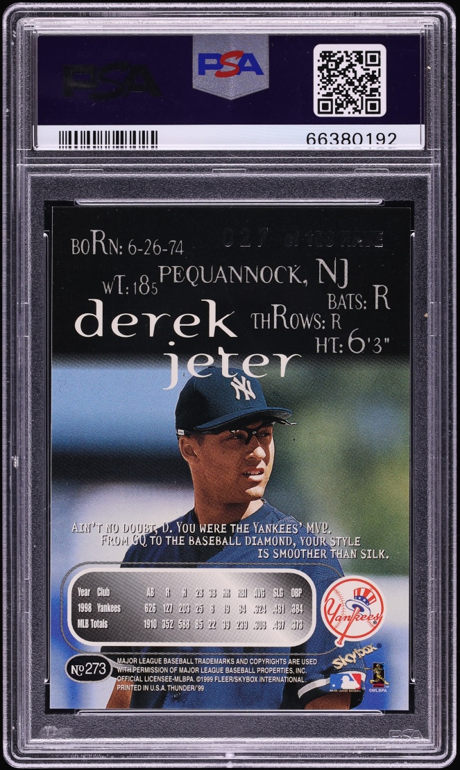1999 Skybox Thunder Rave Derek Jeter /150 #273 PSA 9 MINT