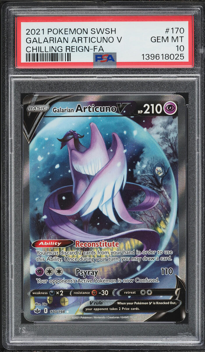 2021 Pokemon Sword & Shield Chilling Reign Alt Art Galarian Articuno V #170 PSA 10 GEM MINT