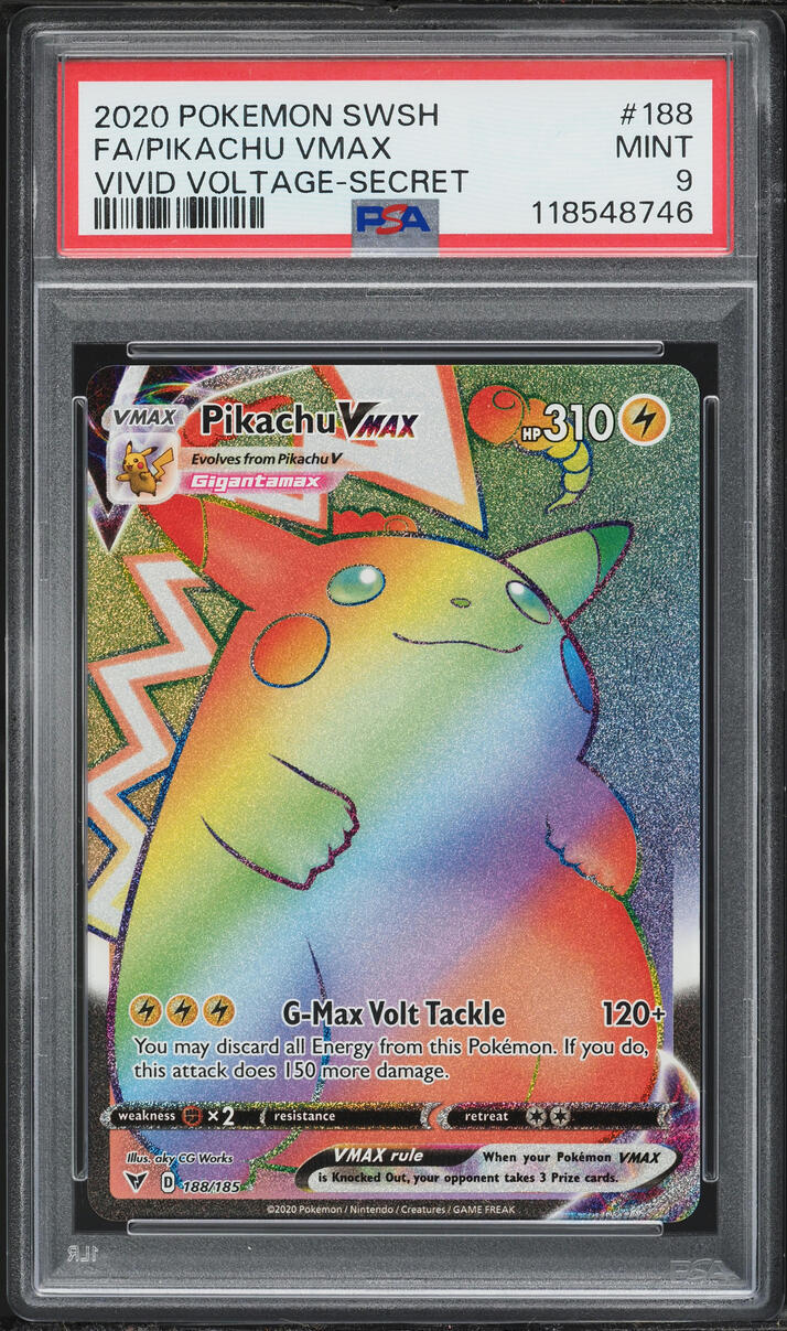 2020 Pokemon Sword & Shield Vivid Voltage Rainbow Rare Pikachu VMAX #188 PSA 9 MINT
