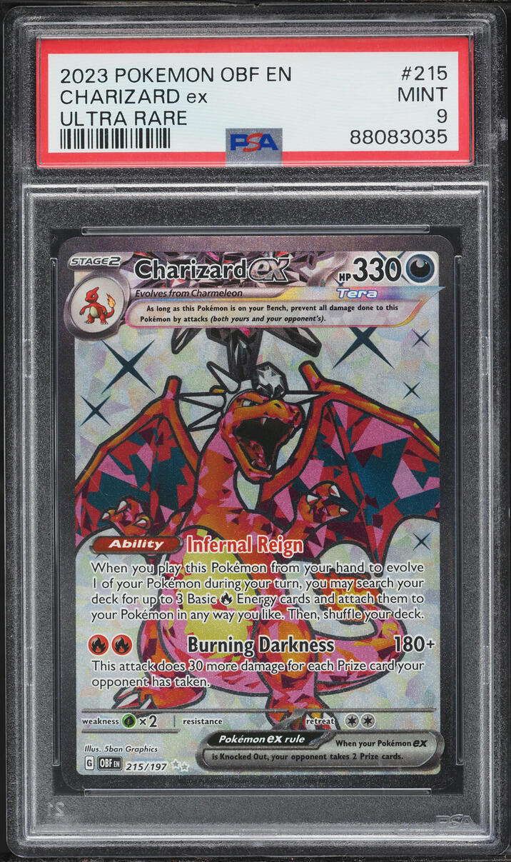 2023 Pokemon Scarlet & Violet Obsidian Flames Full Art Charizard EX #215 PSA 9 MINT