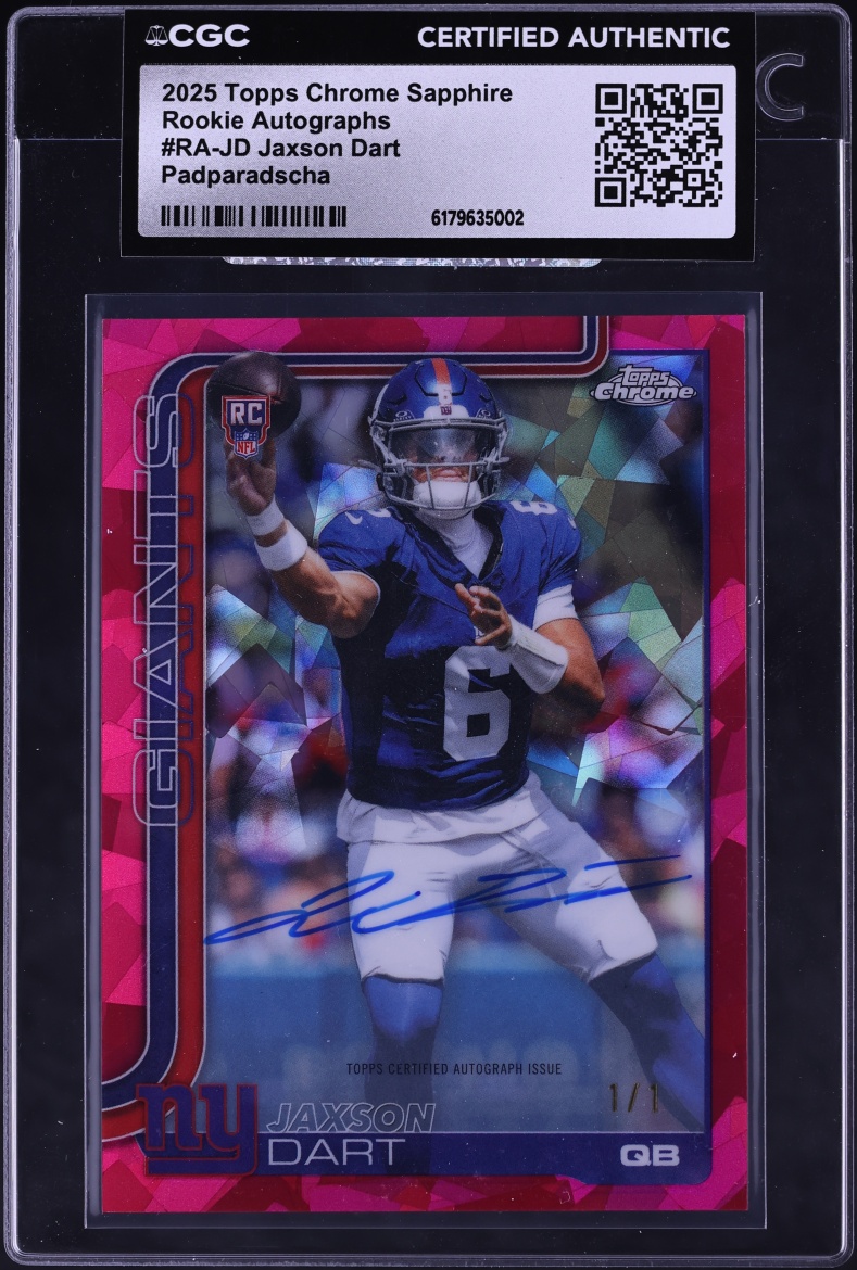 2025 Topps Chrome Sapphire Padparadscha Jaxson Dart ROOKIE AUTO 1/1 #RA-JD CGC AUTH