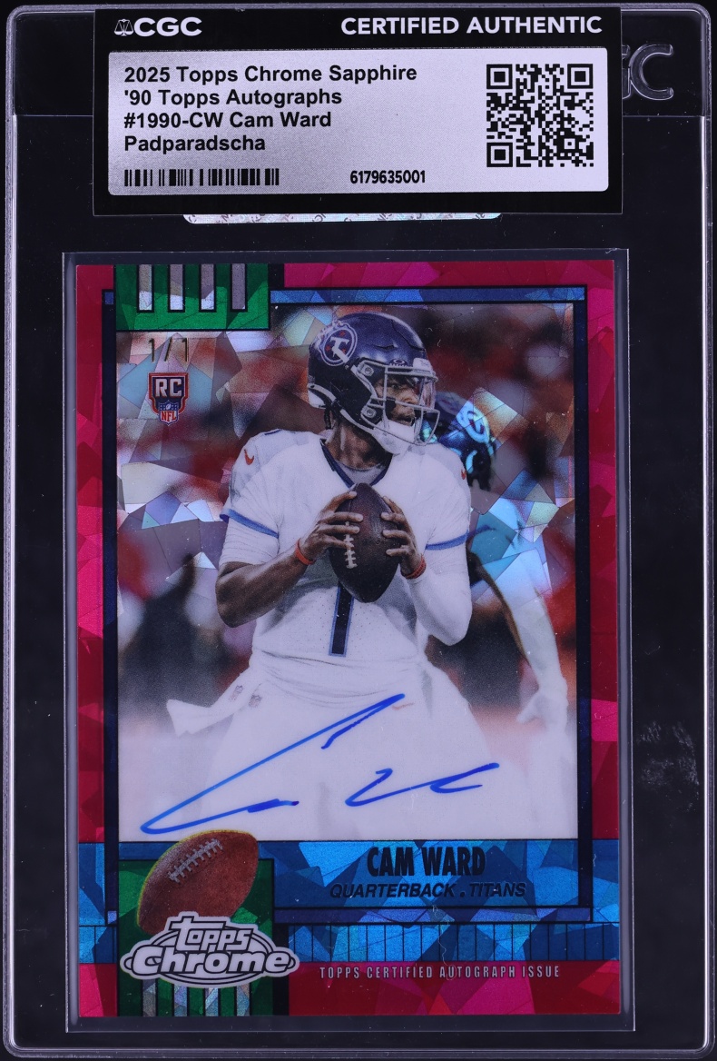 2025 Topps Chrome Sapphire '90 Padparadscha Cam Ward ROOKIE AUTO 1/1 #1990-CW CGC AUTH