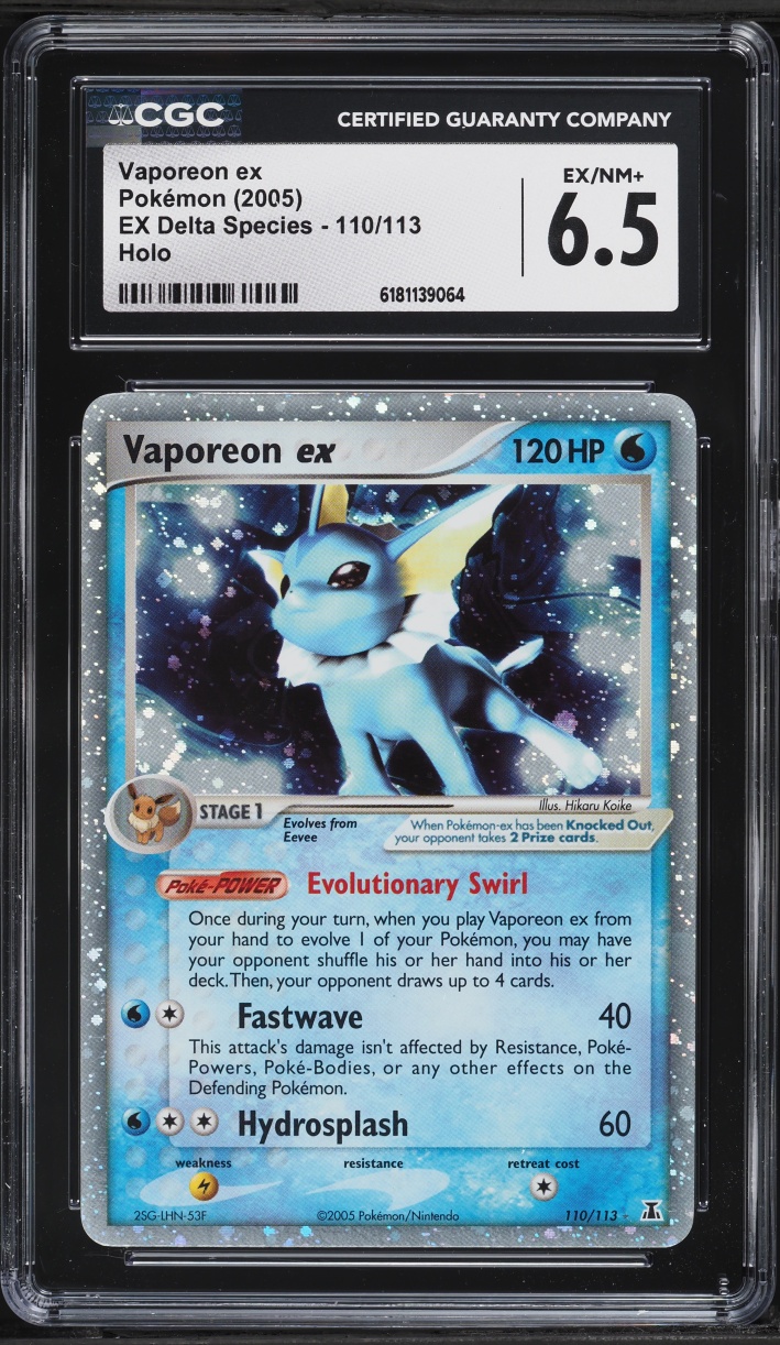 2005 Pokemon EX Delta Species Holo Vaporeon Ex #110 CGC 6.5 EXMT+