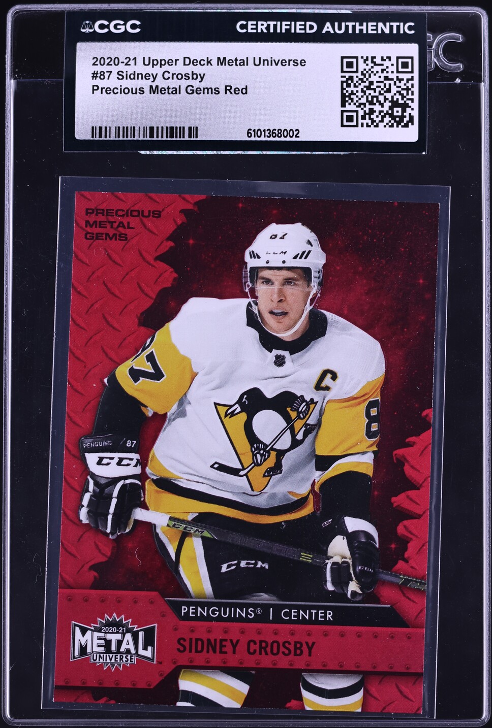 2020 Upper Deck Metal Universe Precious Metal Gems Red Sidney Crosby /100 #87 CGC AUTH - Photo 1