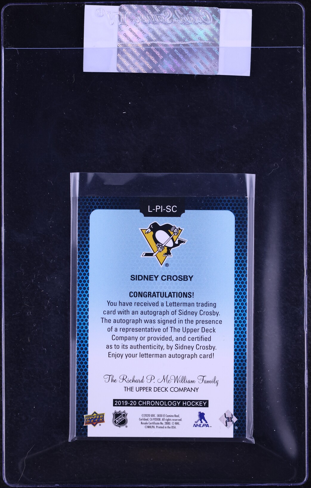 2019 Upper Deck Chronology Letterman Sidney Crosby PATCH AUTO /10 #L-PI-SC CGC AUTH - Photo 2