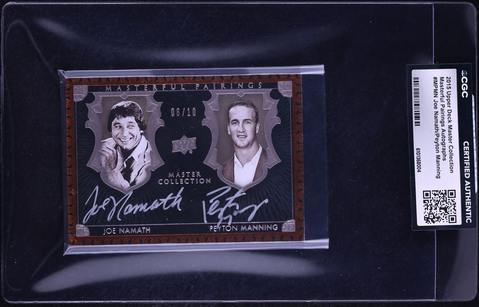 2015 Upper Deck Master Collection Masterful Pairings Joe Namath Peyton Manning /10 CGC AUTH - Photo 1