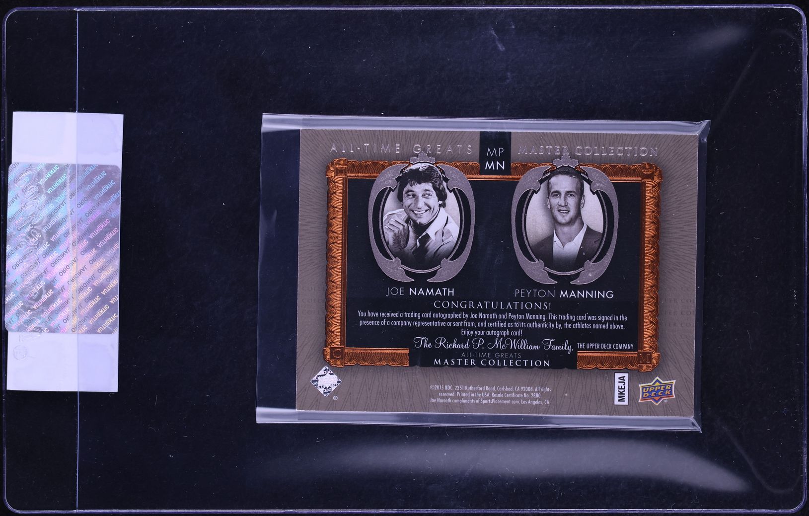 2015 Upper Deck Master Collection Masterful Pairings Joe Namath Peyton Manning /10 CGC AUTH - Photo 2