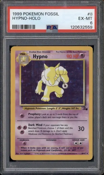 1999 Pokemon Fossil #8 Hypno Holo PSA 6