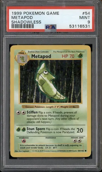 1999 Pokemon Game #54 Metapod Shadowless PSA 9