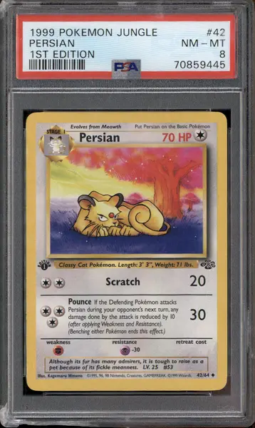 1999 Pokemon Jungle #42 Persian 1st Edition PSA 8
