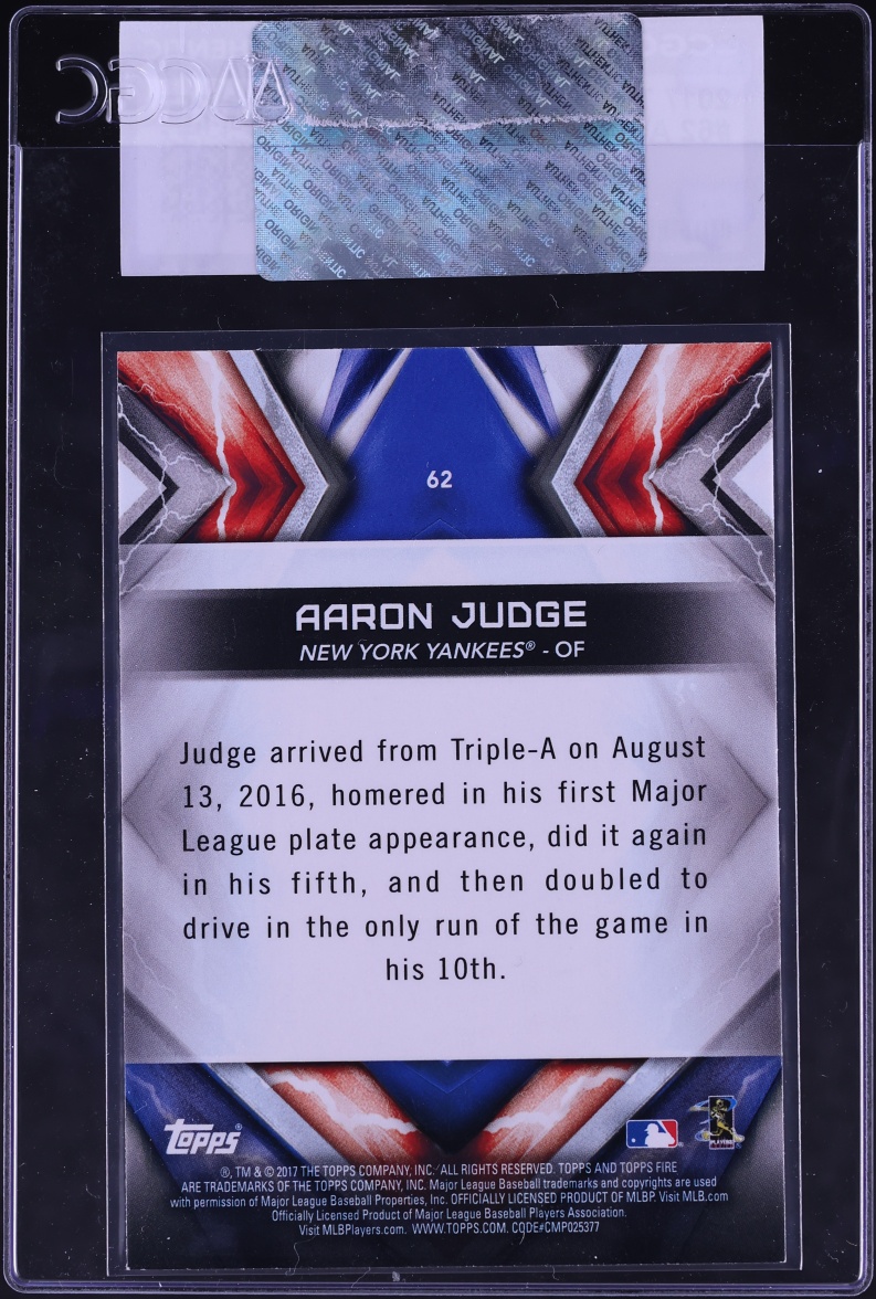 2017 Topps Fire Aaron Judge ROOKIE #62 CGC AUTH