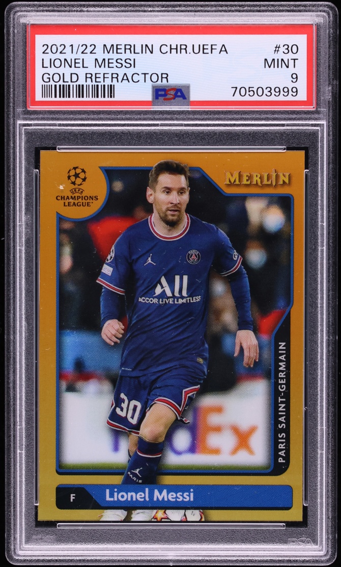 2021 Topps Merlin Chrome UEFA CC Gold Refractor Lionel Messi /50 #30 PSA 9 MINT