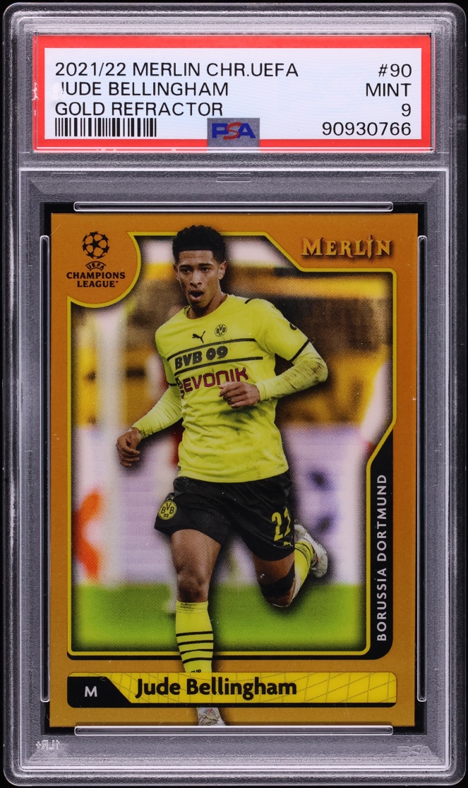 2021 Topps Merlin Chrome UEFA Champions League Gold Refractor Jude Bellingham /50 #90 PSA 9