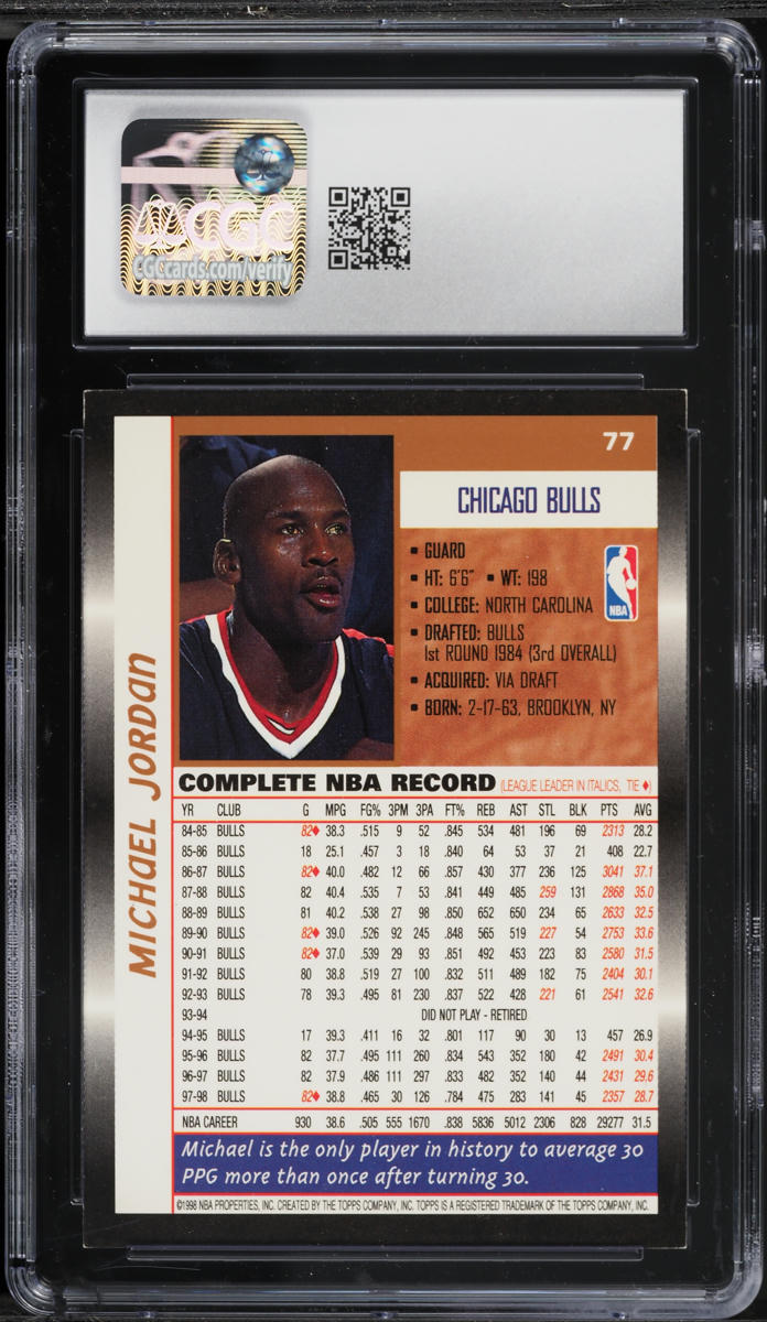 1998 Topps Basketball Michael Jordan #77 CGC 7 NRMT