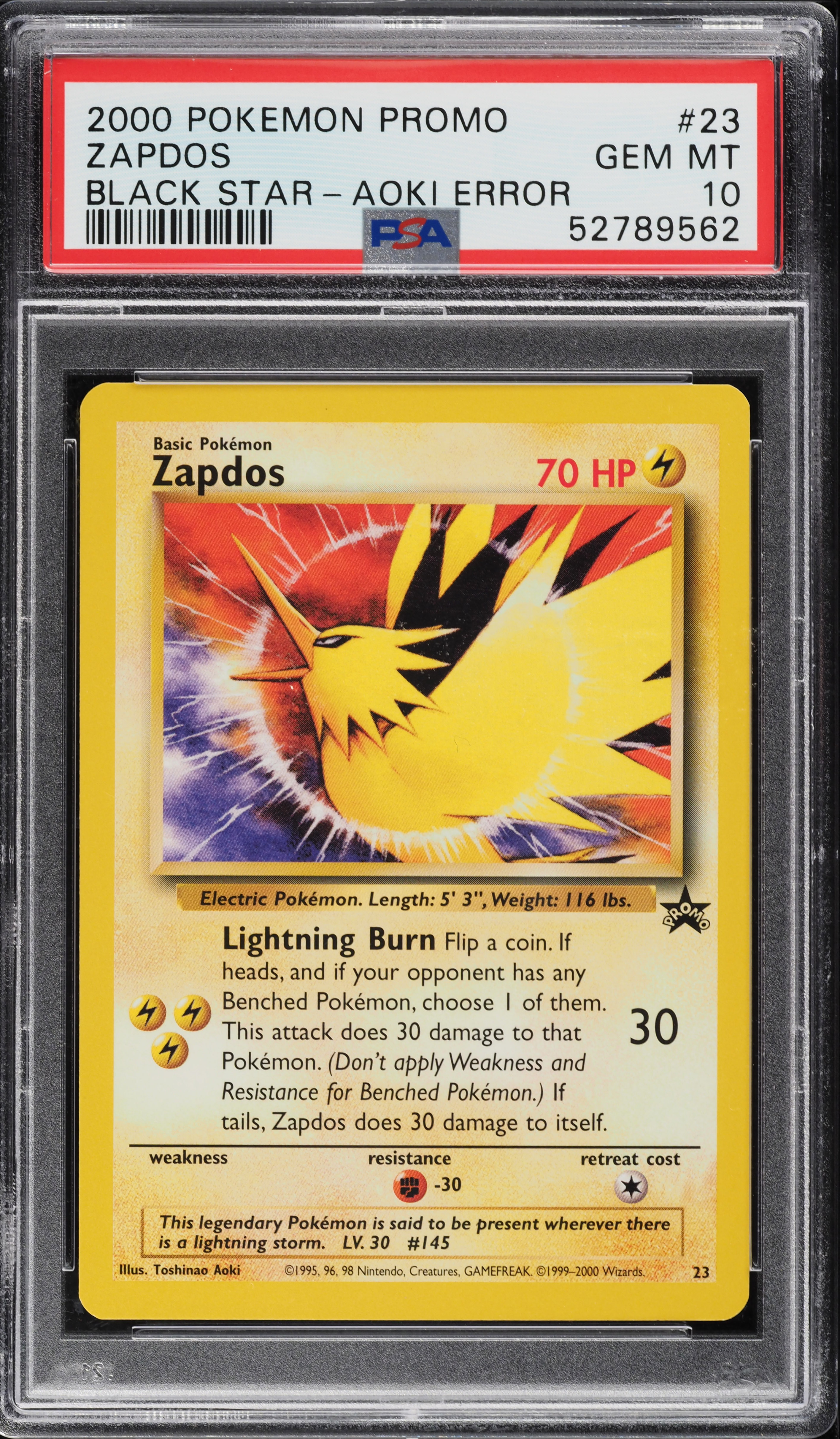 2000 Pokemon Black Star Promo Aoki Error Zapdos #23 PSA 10 GEM MINT