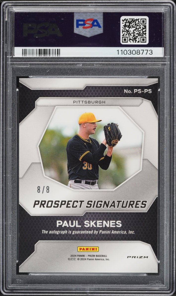 2024 Panini Prizm Blue Shimmer FOTL Paul Skenes ROOKIE AUTO DNA 10 8/8 #PS-PS PSA 10 GEM MINT