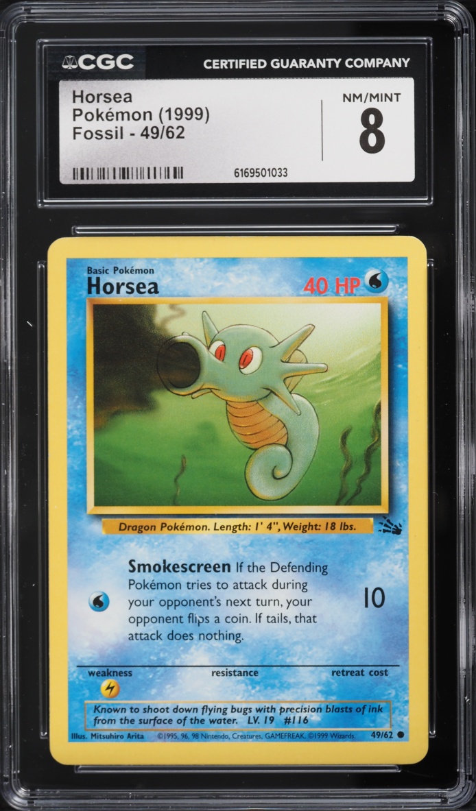 1999 Pokemon Fossil Horsea #49 CGC 8 NM-MT