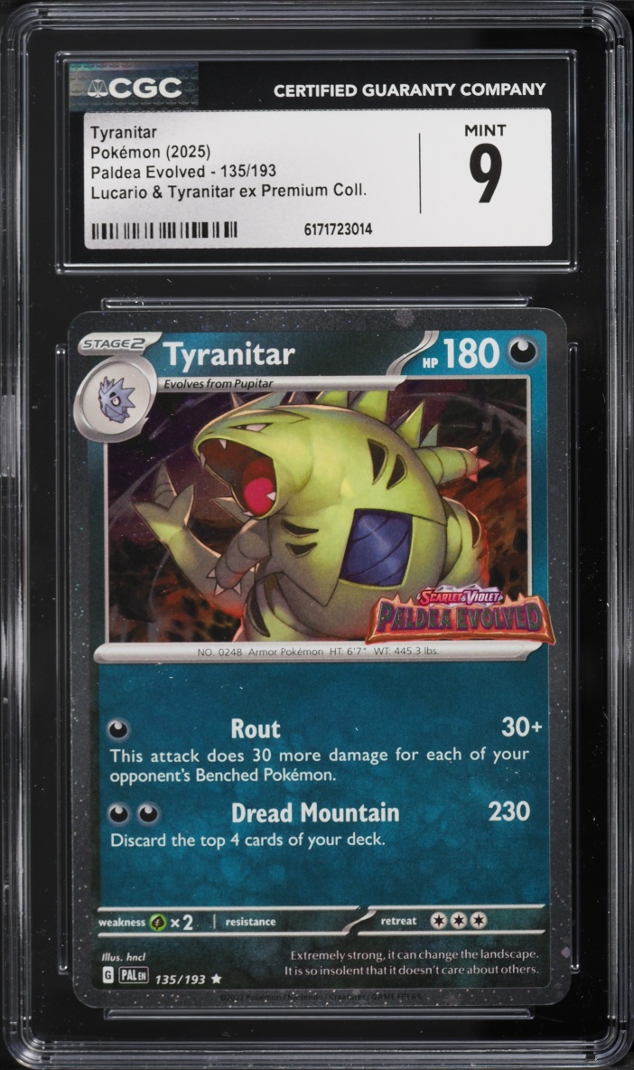 2025 Pokemon Scarlet & Violet Paldea Evolved Premium Collection Tyranitar #135 CGC 9 MINT