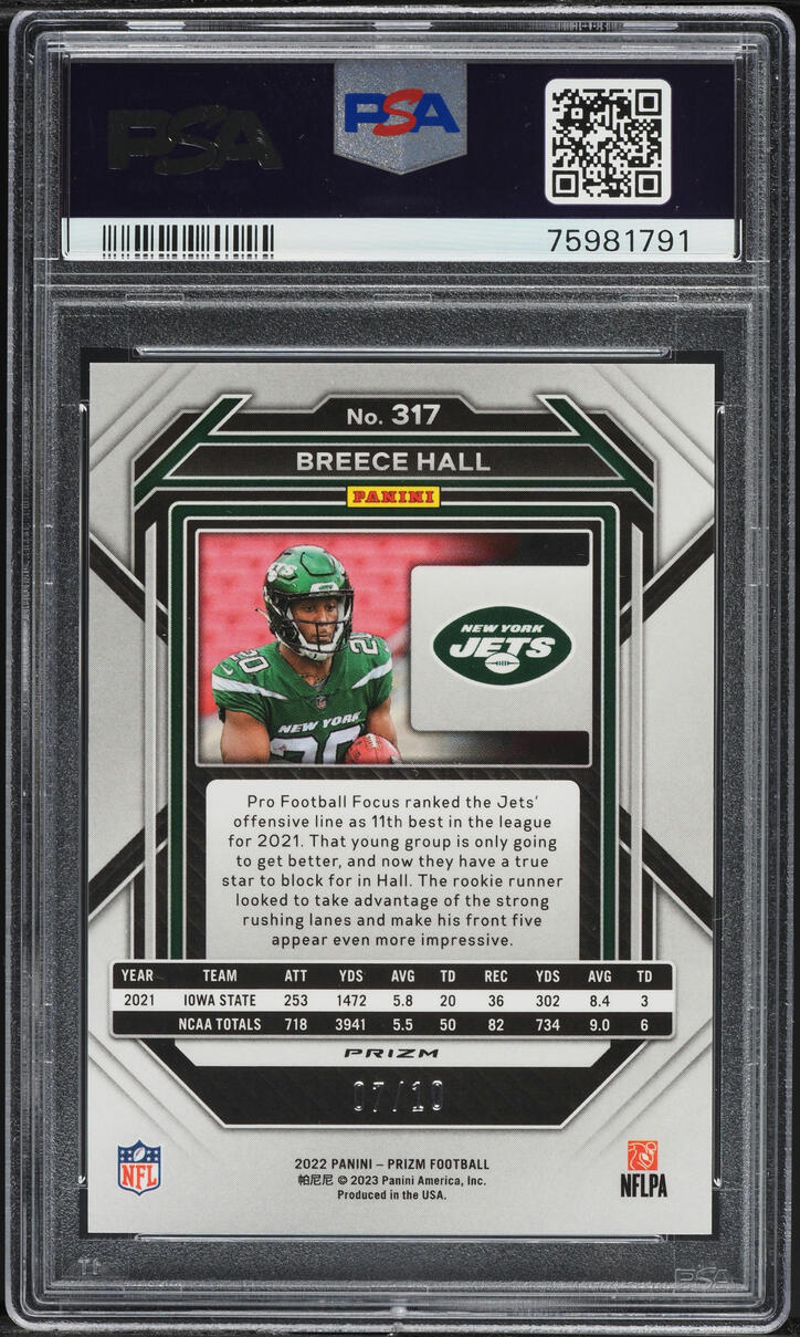 2022 Panini Prizm Gold Breece Hall ROOKIE /10 #317 PSA 10 GEM MINT
