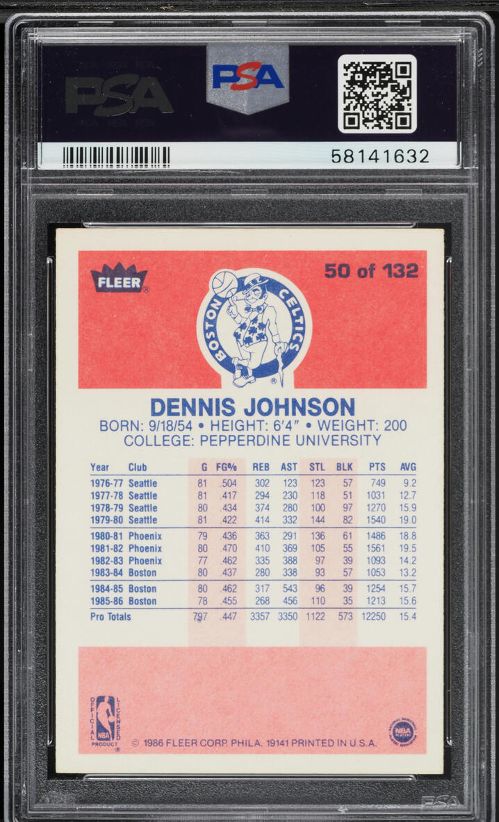 1986 Fleer Basketball Dennis Johnson #50 PSA 6 EXMT