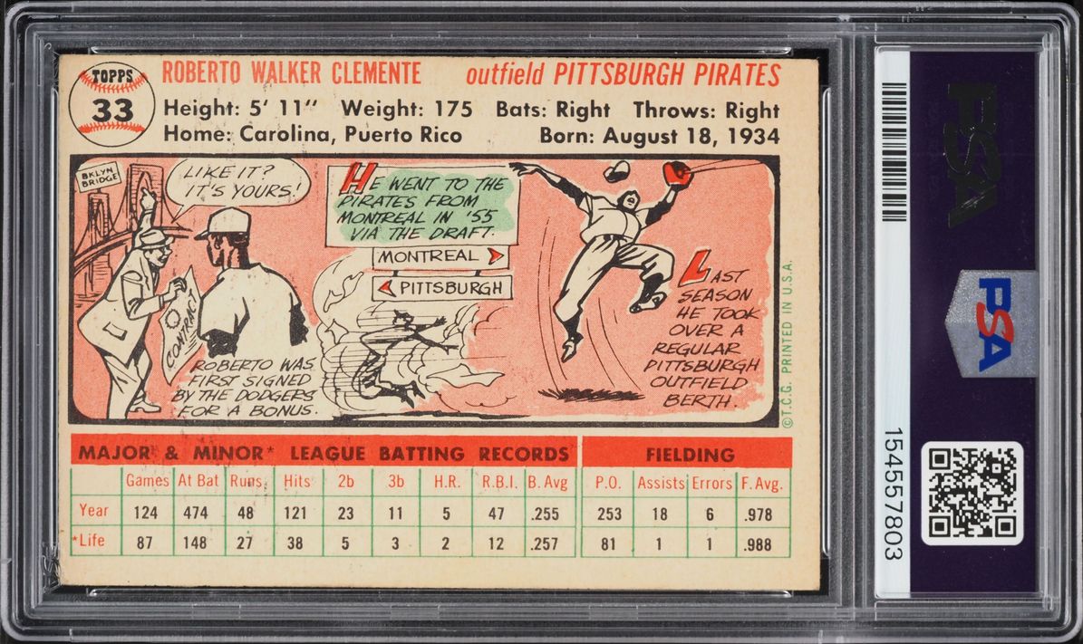 1956 Topps Roberto Clemente WHITE BACK #33 PSA 4 VGEX
