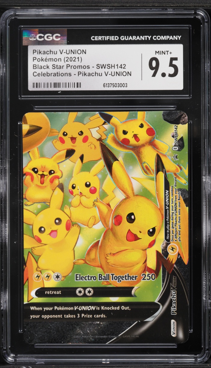 2021 Pokemon Sword & Shield Promo Celebrations Holo Pikachu V-UNION #SWSH142 CGC 9.5 MINT+