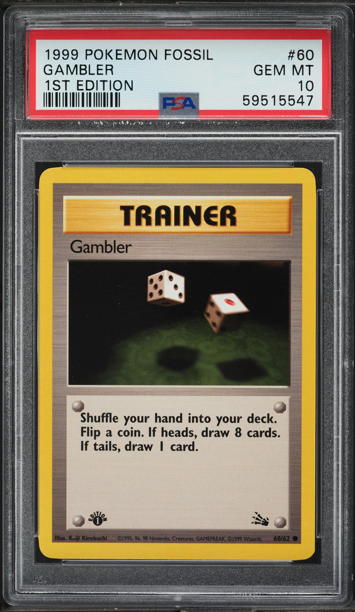 1999 Pokemon Fossil 1st Edition Gambler #60 PSA 10 GEM MINT