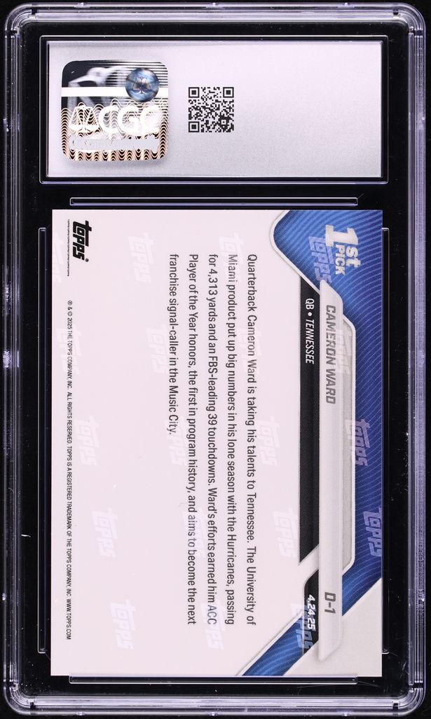 2025 Topps Now Draft Cameron Ward ROOKIE #D-1 CGC 9.5 MINT+