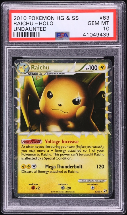 2010 Pokemon HeartGold & SoulSilver Undaunted Holo Raichu #83 PSA 10 GEM MINT