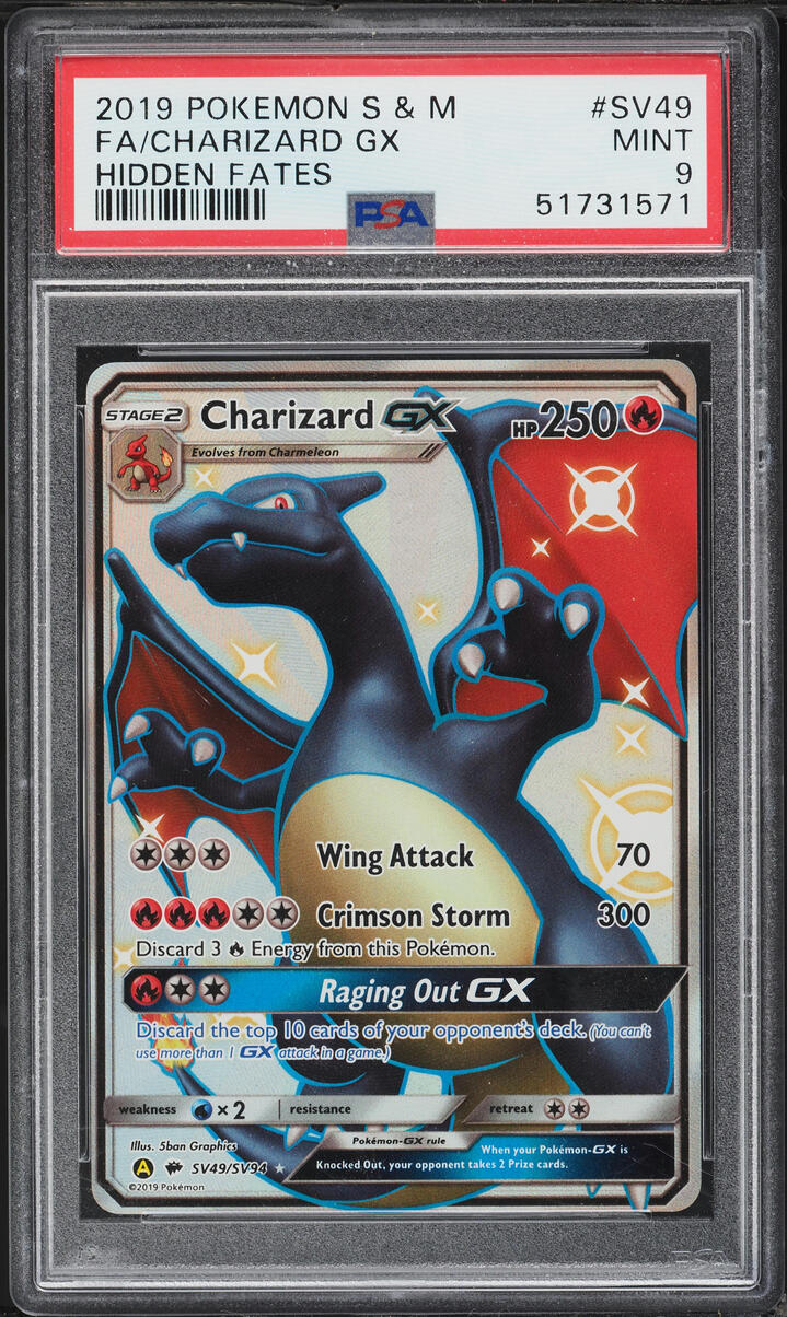 2019 Pokemon Sun & Moon Hidden Fates Shiny Charizard GX #SV49 PSA 9 MINT