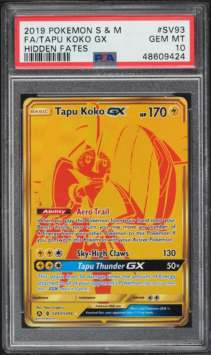 2019 Pokemon Sun & Moon Hidden Fates Full Art Tapu Koko GX #SV93 PSA 10 GEM MINT