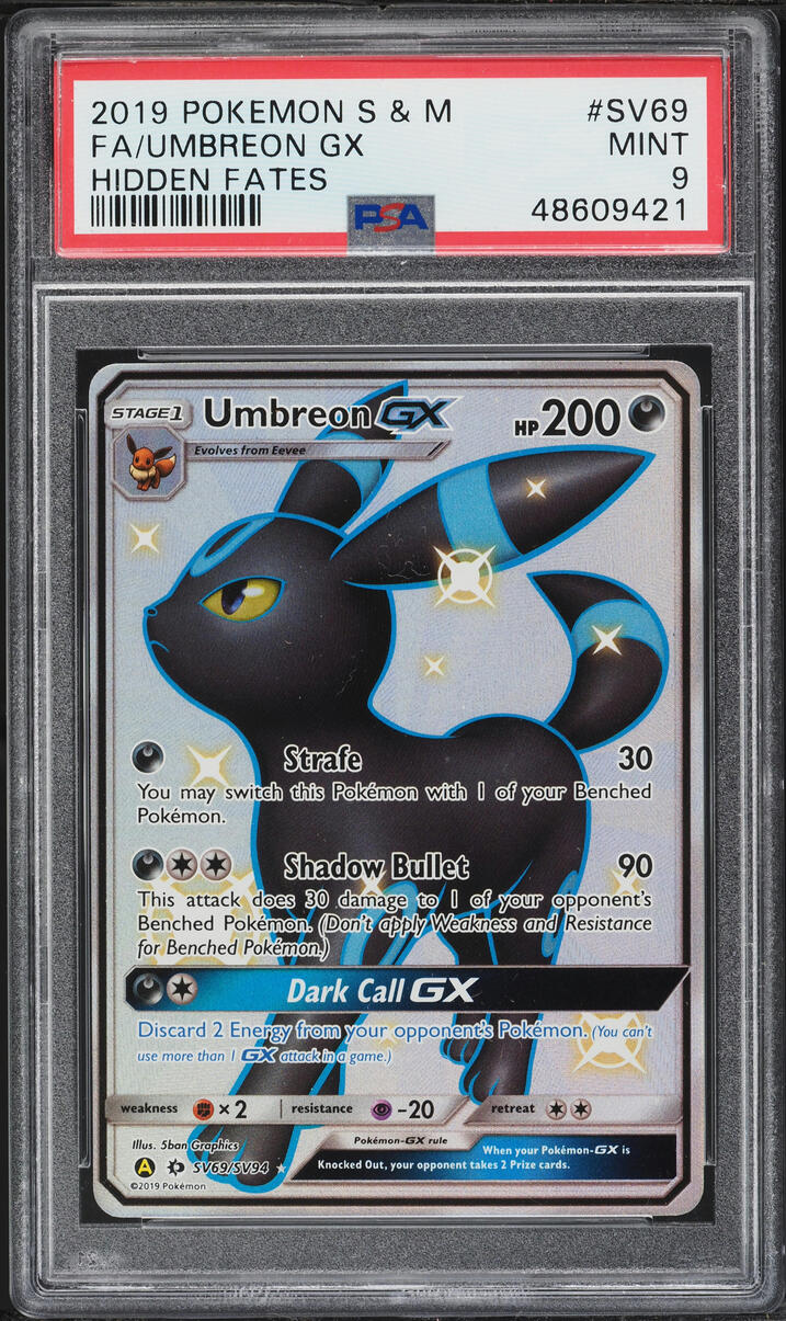 2019 Pokemon Sun & Moon Hidden Fates Shiny Umbreon GX #SV69 PSA 9 MINT