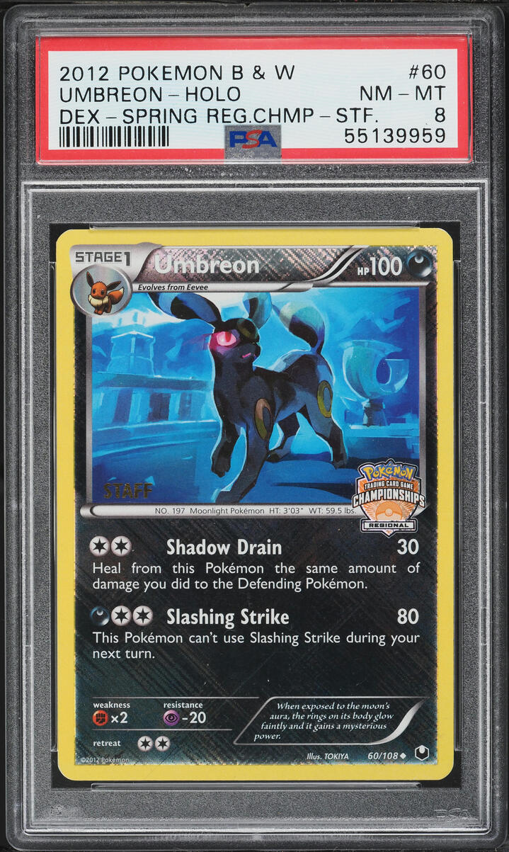 2012 Pokemon BW Dark Explorers Regional Championships Staff Holo Umbreon #60 PSA 8 NM-MT