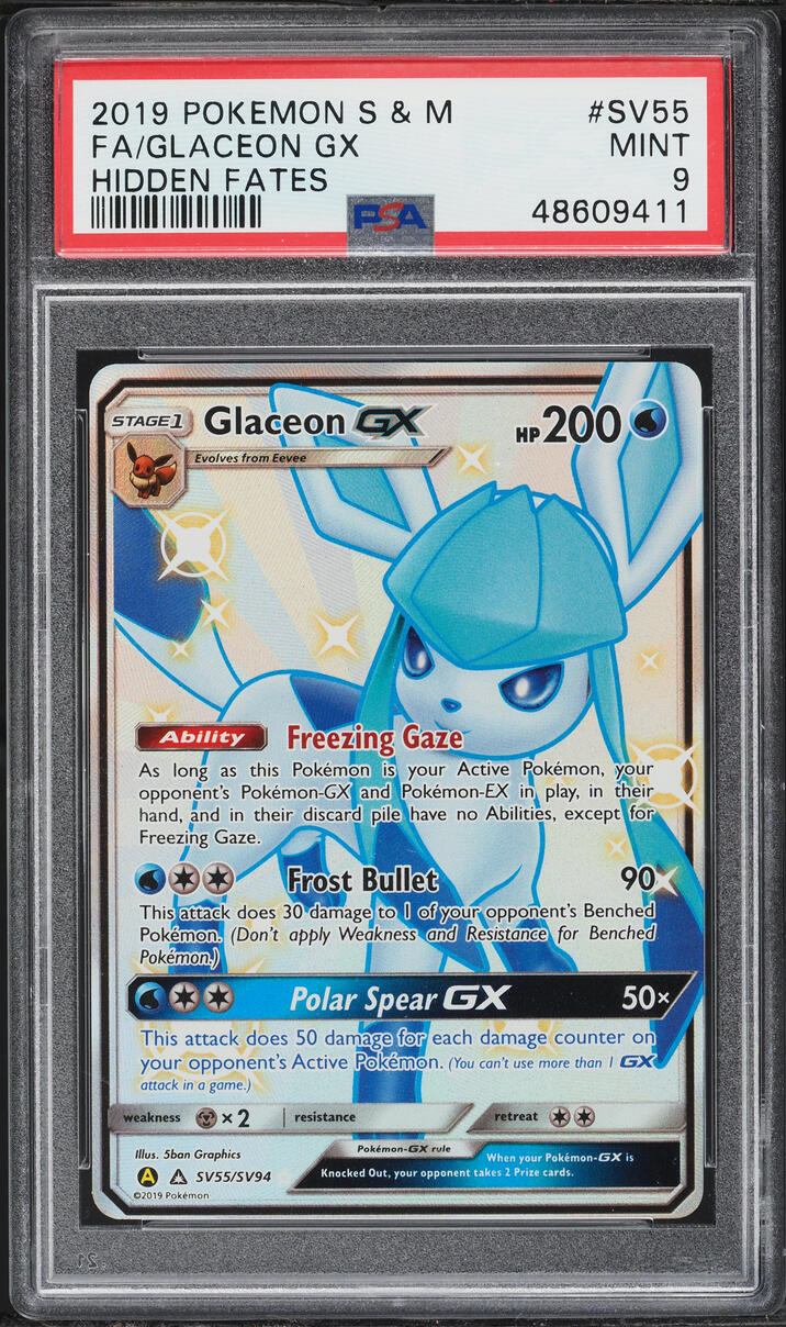 2019 Pokemon Sun & Moon Hidden Fates Shiny Glaceon GX #SV55 PSA 9 MINT