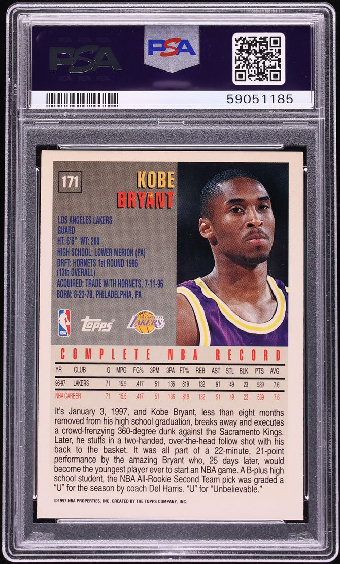 1997 Topps Basketball Kobe Bryant #171 PSA 9 MINT