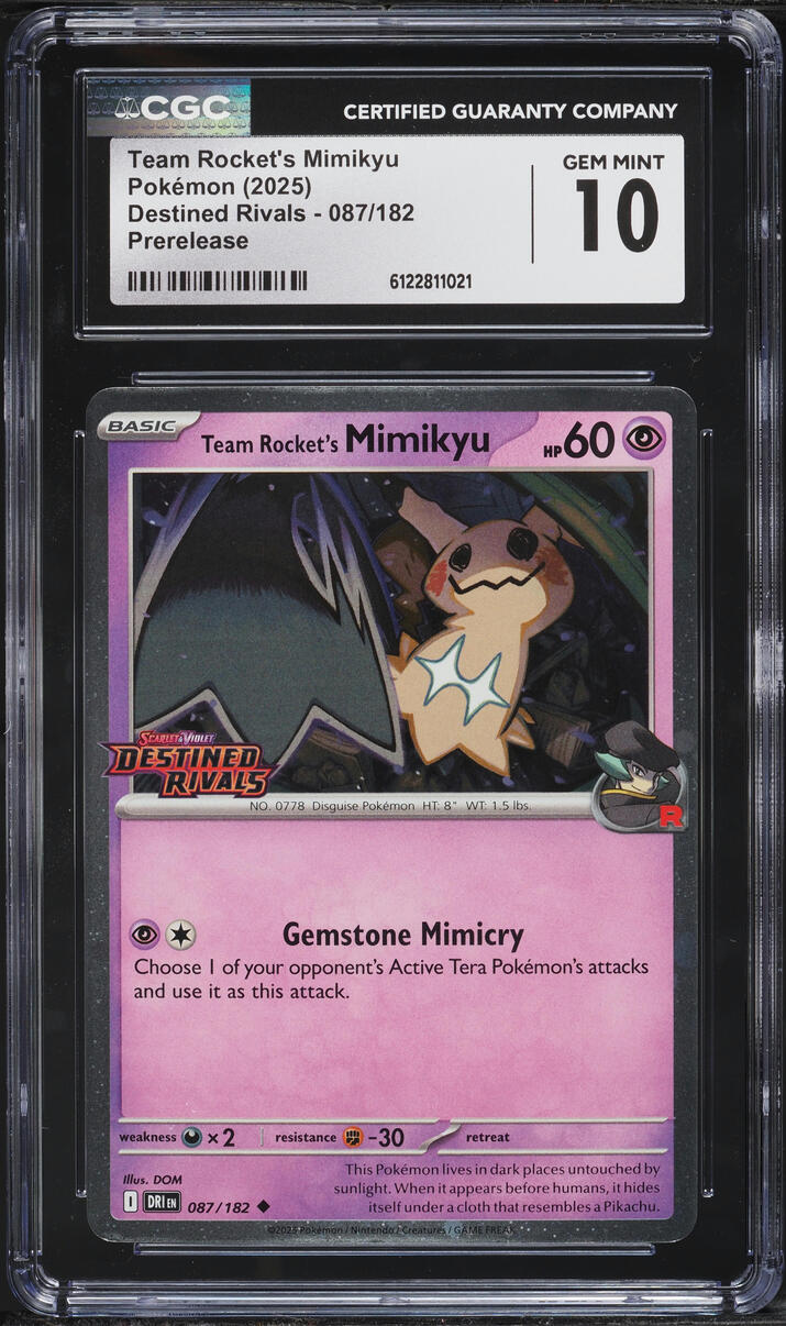 2025 Pokemon SV Destined Rivals Prerelease Team Rocket's Mimikyu #87 CGC 10 GEM MINT