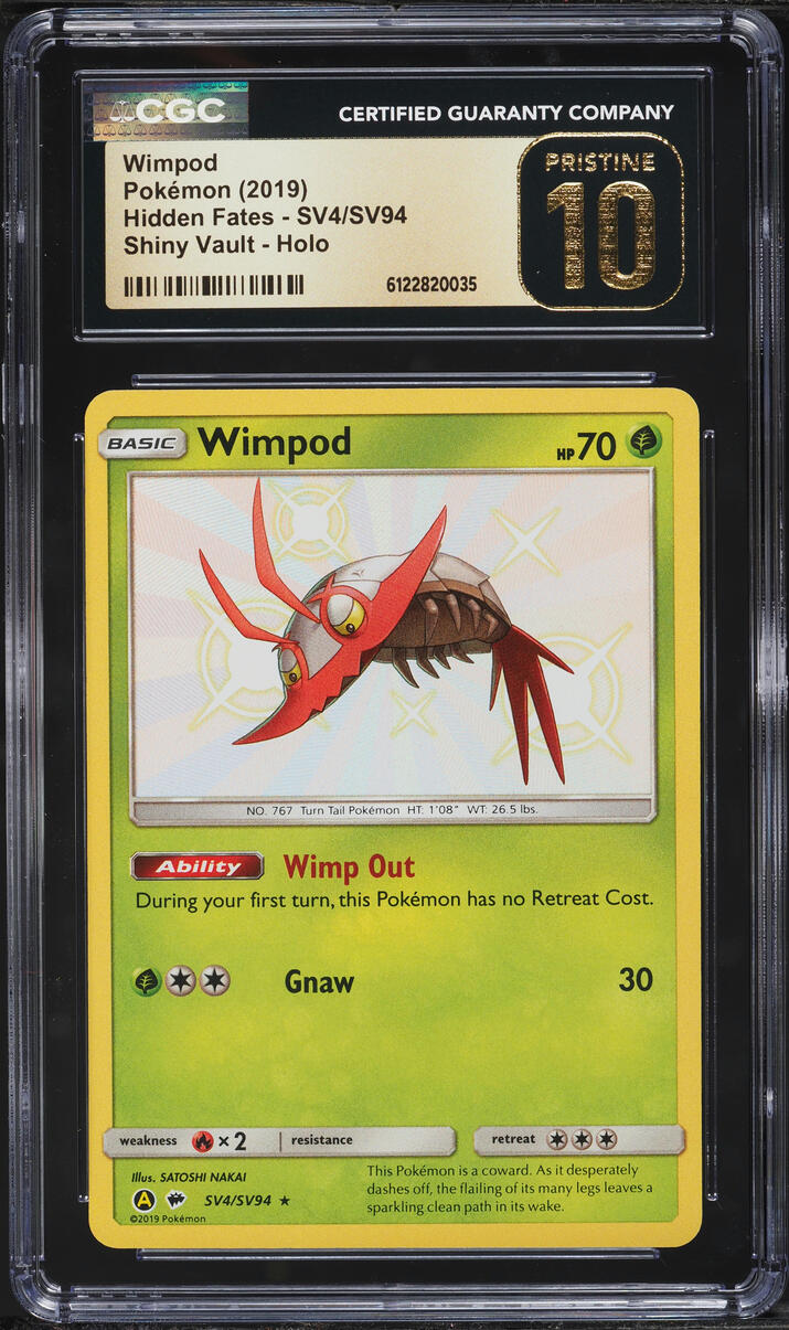 2019 Pokemon Sun & Moon Hidden Fates Shiny Wimpod #SV4 CGC 10 PRISTINE