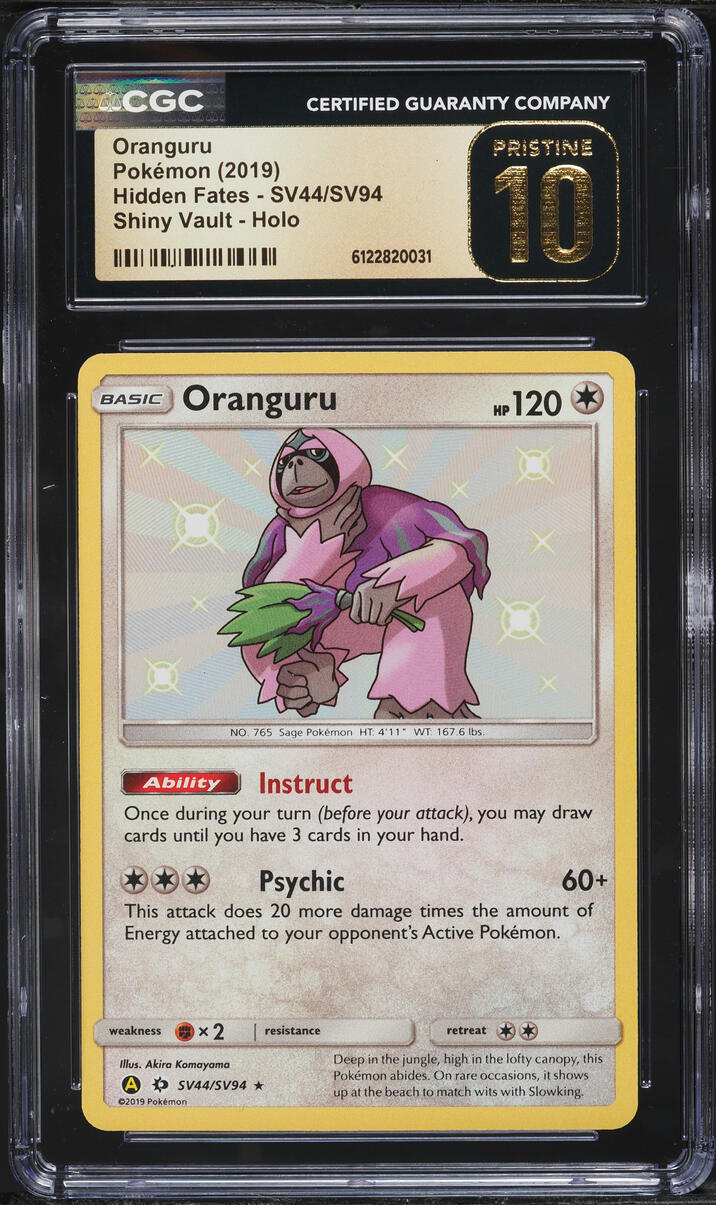 2019 Pokemon Sun & Moon Hidden Fates Shiny Oranguru #SV44 CGC 10 PRISTINE