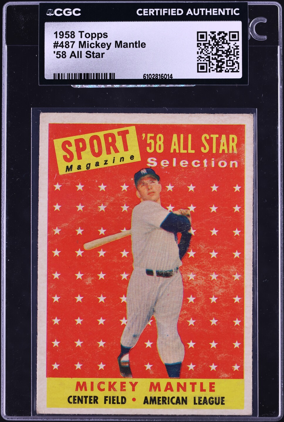 1958 Topps Mickey Mantle ALL-STAR #487 CGC AUTH