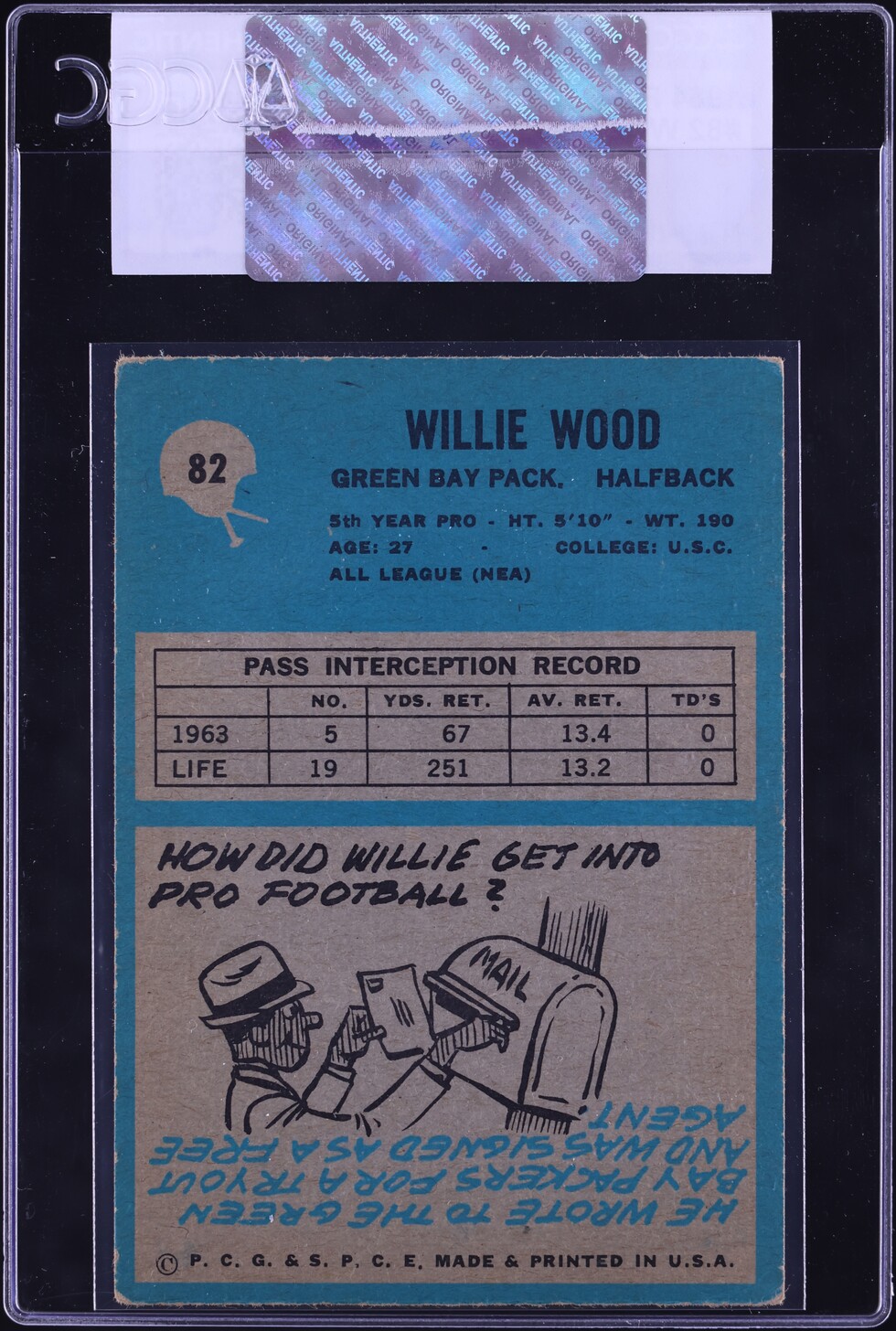 1964 Philadelphia Willie Wood #82 CGC AUTH