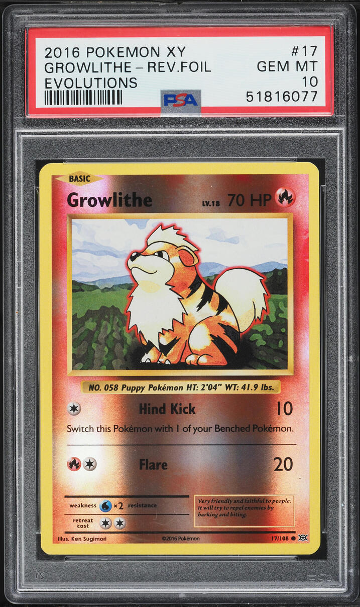 2016 Pokemon XY Evolutions Reverse Holo Growlithe #17 PSA 10 GEM MINT