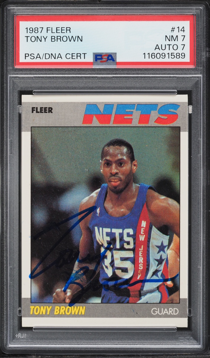 1987 Fleer Basketball Tony Brown AUTO DNA 7 #14 PSA 7 NRMT