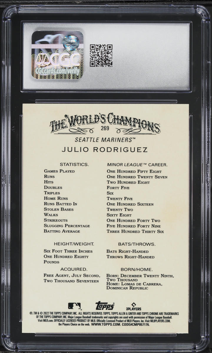 2022 Topps Chrome Allen & Ginter Julio Rodriguez ROOKIE #269 CGC 9 MINT