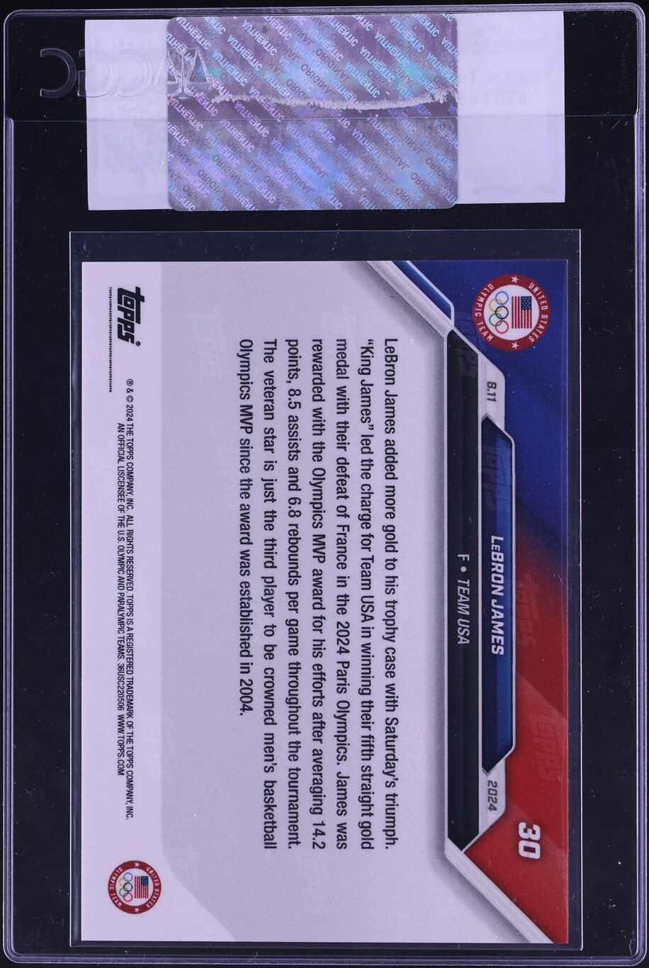 2024 Topps Now Olympic Games LeBron James #30 CGC AUTH