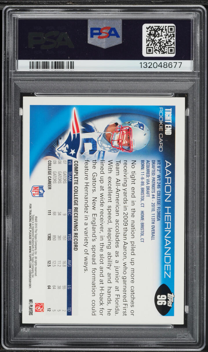 2010 Topps Football Aaron Hernandez ROOKIE #96 PSA 9 MINT