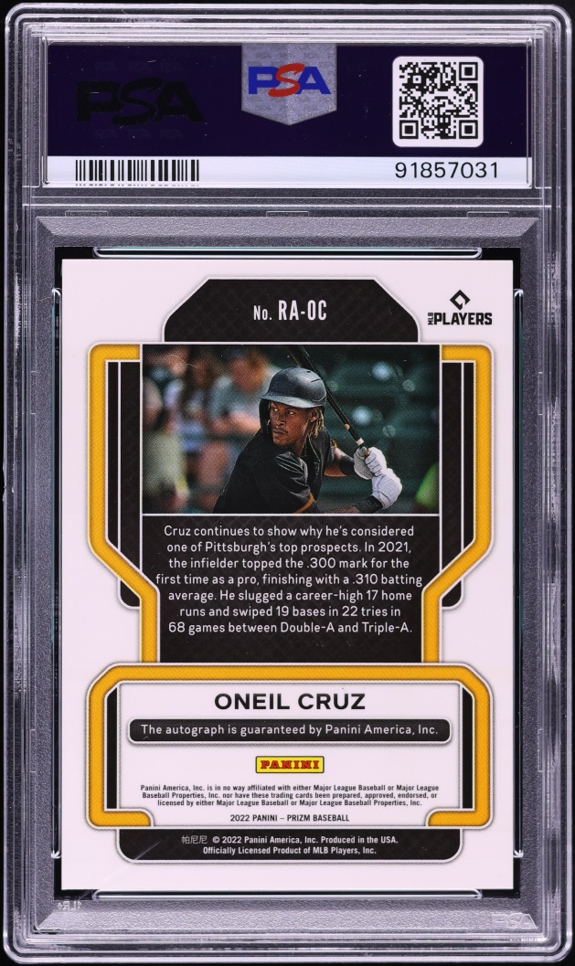 2022 Panini Prizm Oneil Cruz ROOKIE AUTO #RA-OC PSA 10 GEM MINT