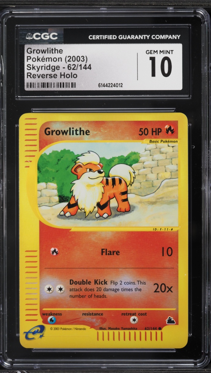 2003 Pokemon Skyridge Reverse Holo Growlithe #62 CGC 10 GEM MINT